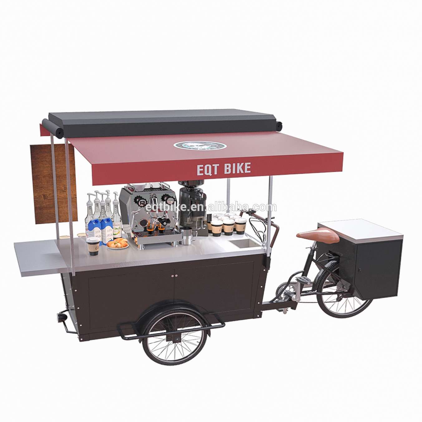 Carretto di legno di vendita del caffè del triciclo della struttura di scatola 48V
