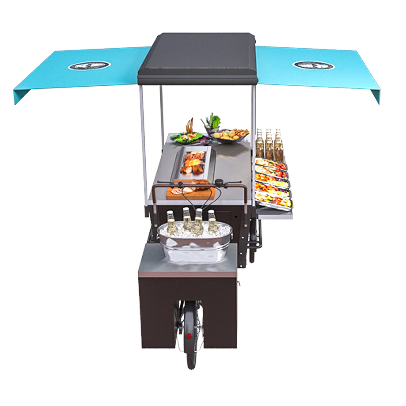 Carretto mobile di vendita degli alimenti a rapida preparazione del triciclo della griglia della via