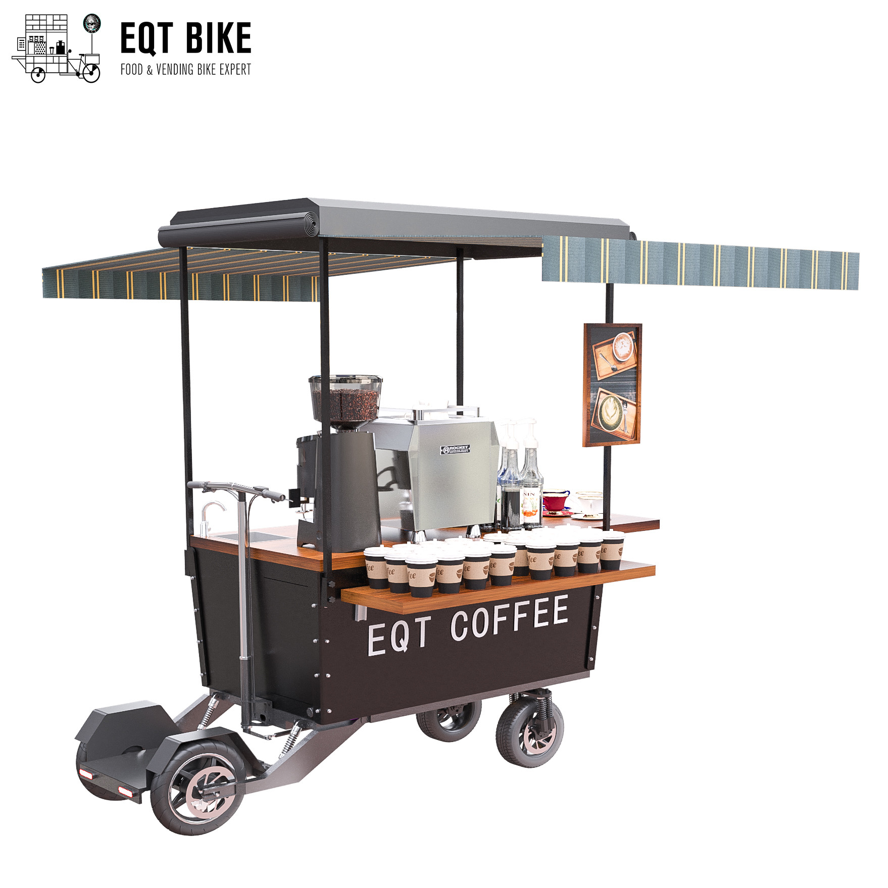 Via impermeabile che vende il carretto della bici del caffè con il freno a disco